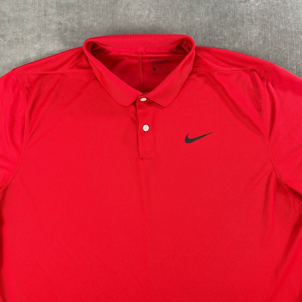 Nike Mens XL Red Dri-FIT Standard Fit Short Sleeve Polo Shirt Logo - Picture 2 of 9
